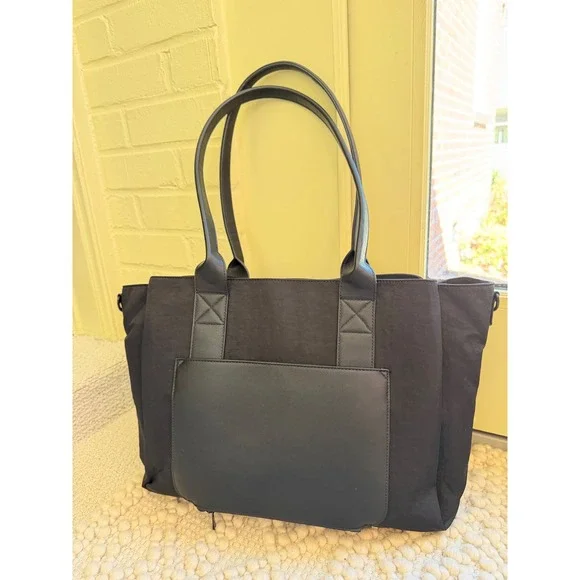 Poppy & Peonies Daily Tote Bag Black Nylon Laptop Sleeve Travel Work Bag - Picture 4 of 11